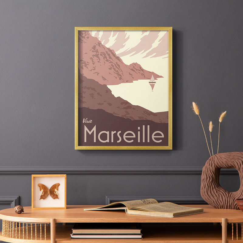 Côte française I, reproduction encadrée - bois massif, Or, H 20 po x l 16 po