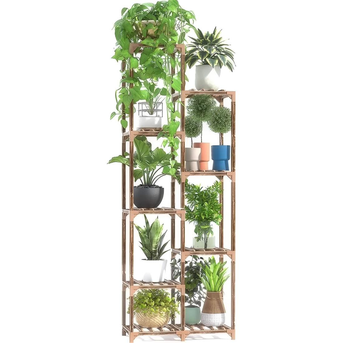 Arlmont & Co. 9 Grid Solid Wood Shelf Plant Display Stand - Multi-Tier ...
