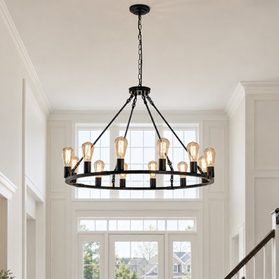 Pravesh 12 - Light Dimmable Wagon Wheel Chandelier