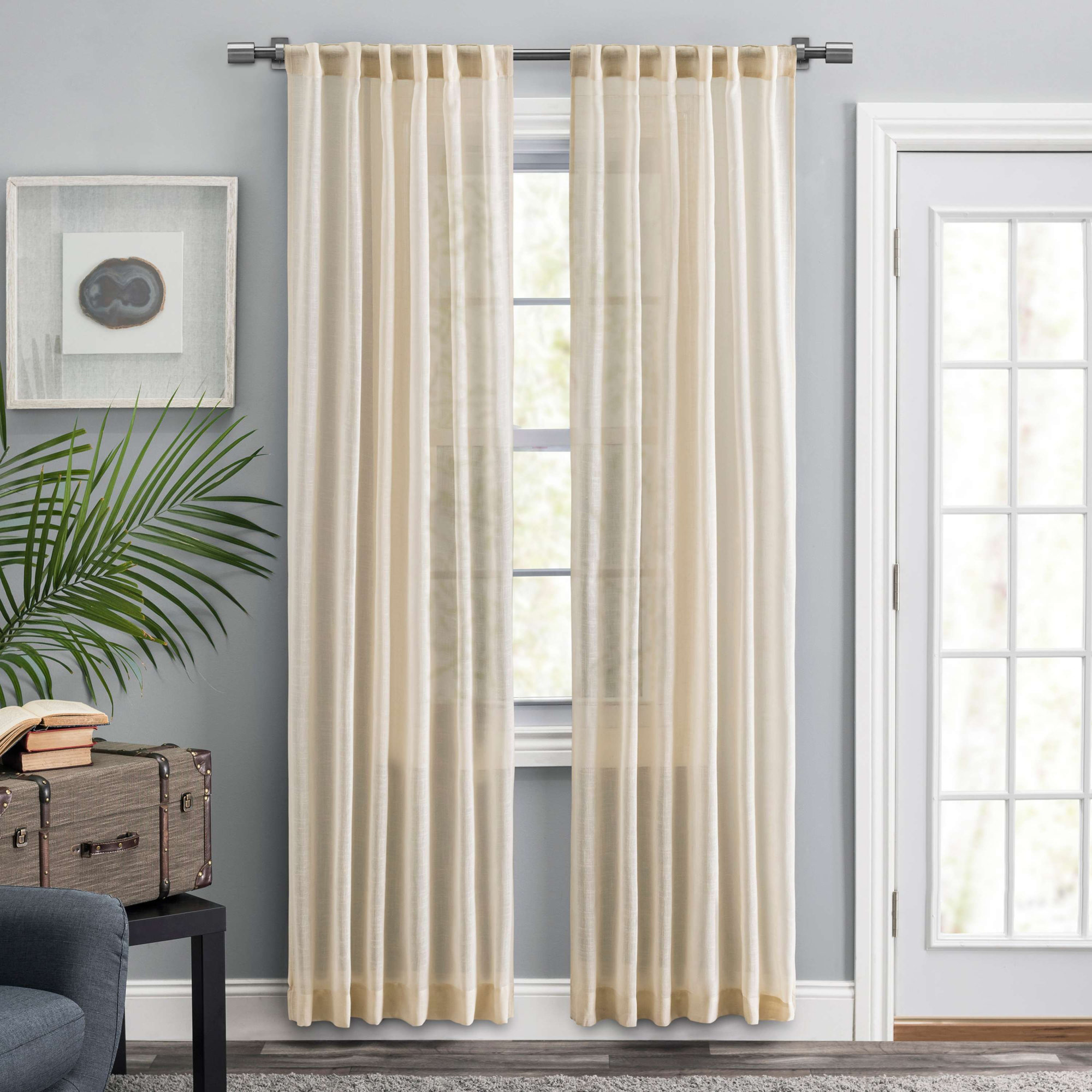 Sheer Polyester Curtain, Natural, 48" W x 84" L