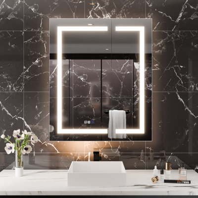 Smart LED Medicine Cabinet With GFCI Outlet & Blum Hinges, Built-In High-Power Outlet,Stepless Dimming & Anti-Fog , Integrated Design , Multifunctional Bathroom Storage