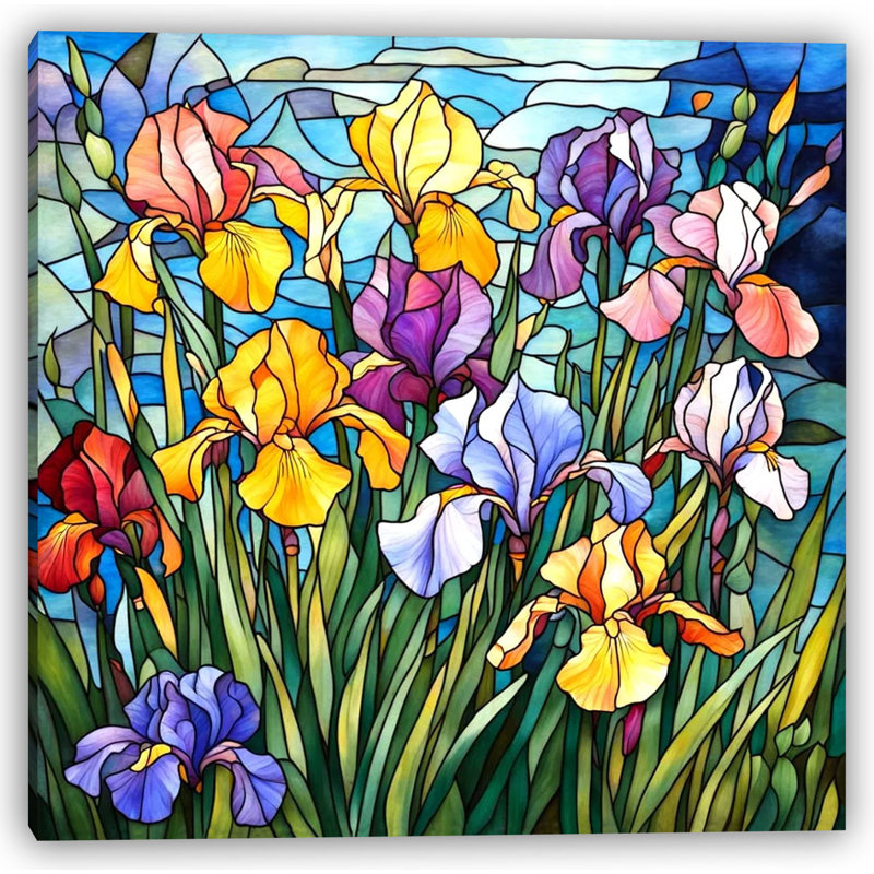 Iris Garden - Vitrail sur toile tendue, H 12 po x l 12 po