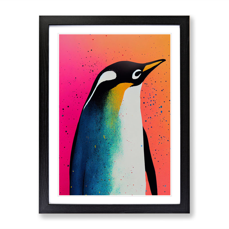 Penguin In Colour No.1 - Print, Black Picture Frame, White, 46cm H x 34cm W
