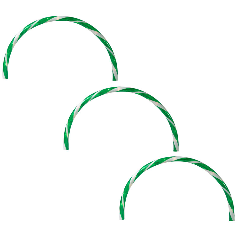 Candy Cane Outdoor Christmas Arch Pathway Markers - Green - Set Of 3