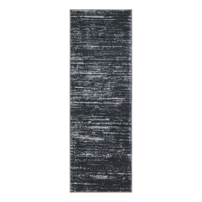 Tapis gris foncé tissé à la machine Monroy, Tapis de couloir 2 pi x 6 pi 1 po