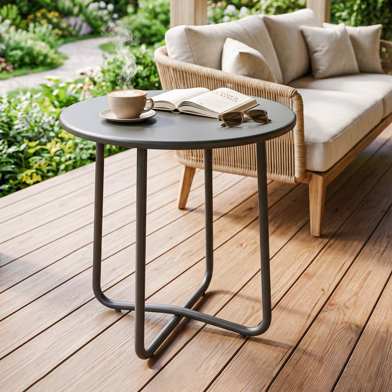 Round Metal Outdoor Side Table , 48cm cm W 48cm cm D, Dark Grey