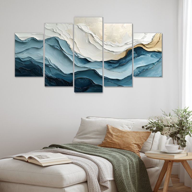 «White and Blue Marble Wave II - Coastal Waves», ensemble de reproduction d'art mural