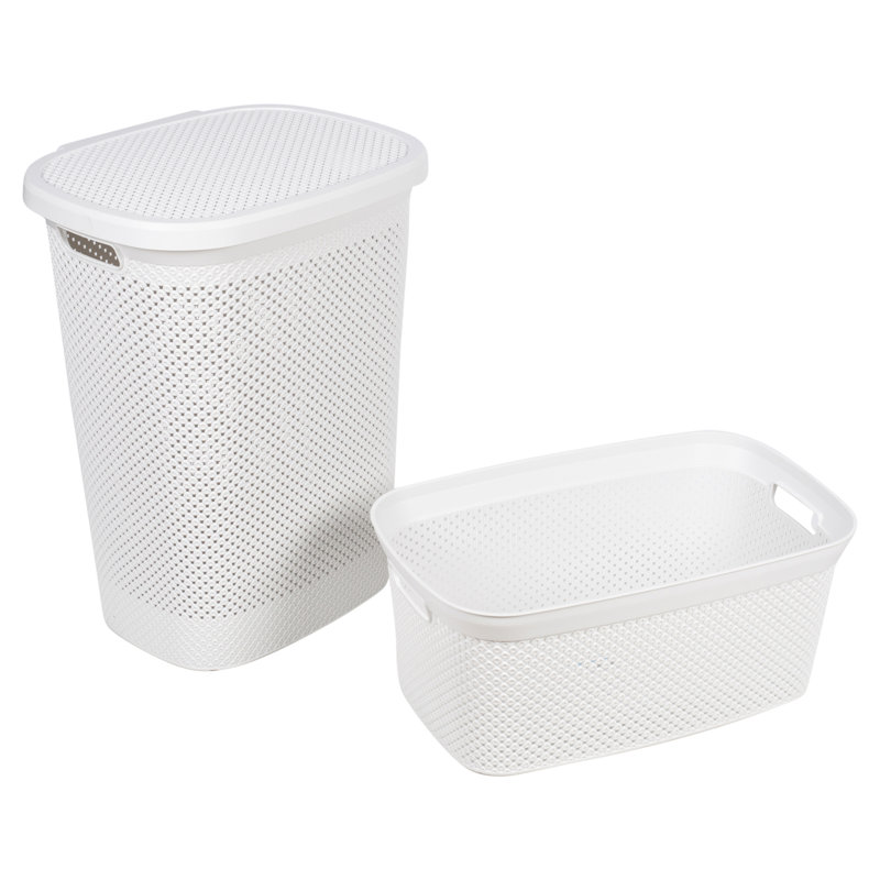 Plastic Laundry Set with Handles, White