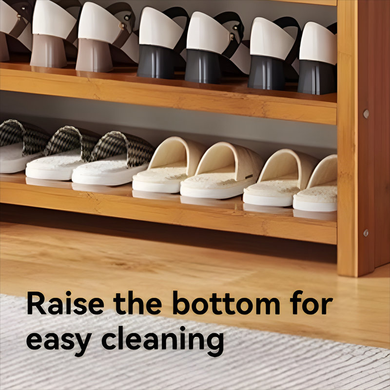 Foldable Shoe Rack For Home - Bamboo Entryway Shoe Organizer With Dust-Proof Curtain, Multi-Layer Design For Easy Storage