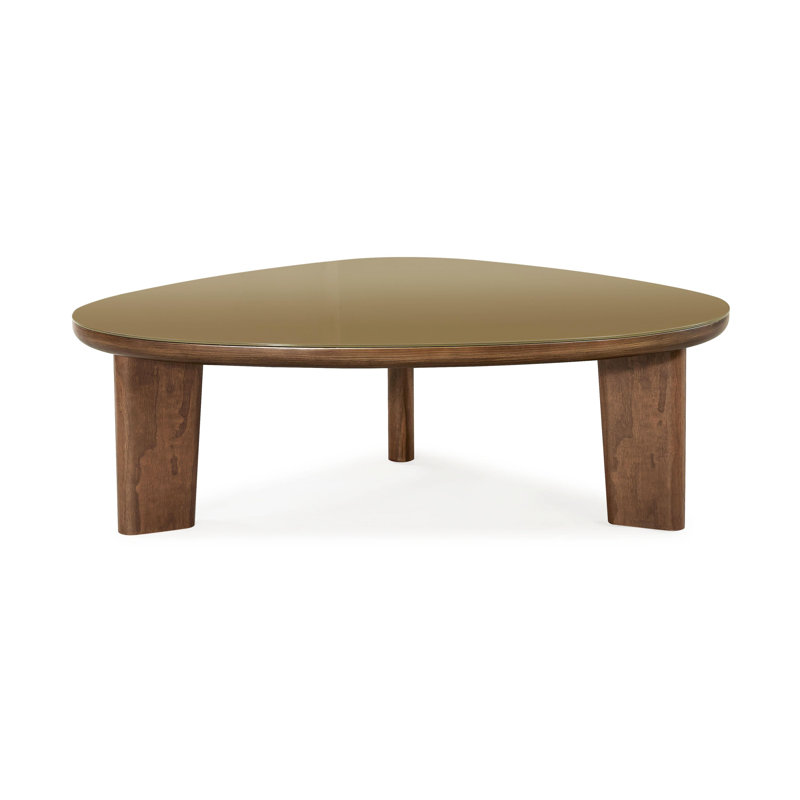 Lowman Walnut And Glass Triangular Coffee Table