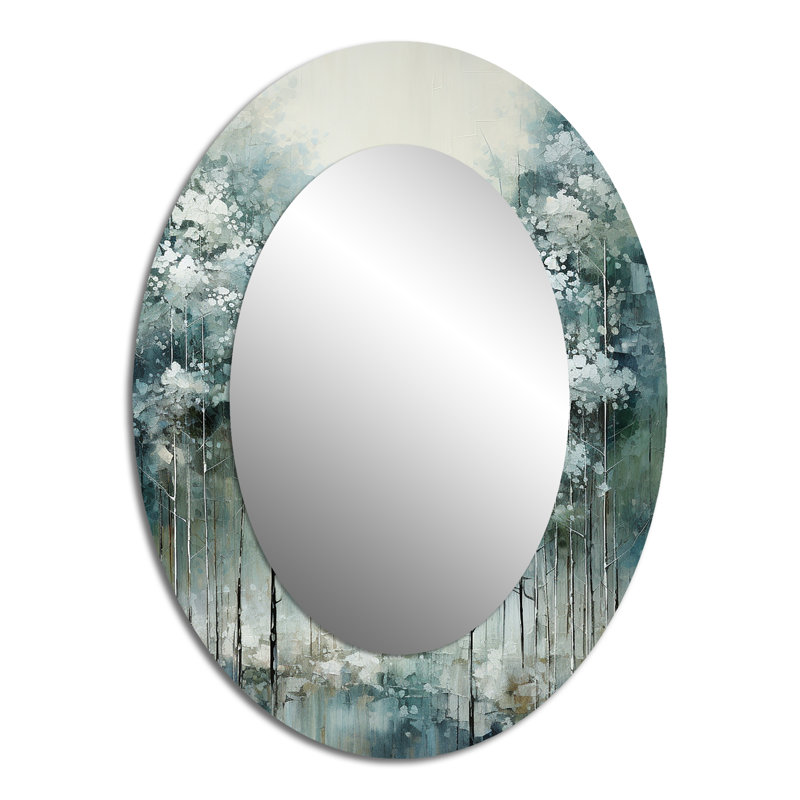 Pine Tree Enchanted Forest I - Floral Oval Decorative Mirror On Metal, 40" x 30"