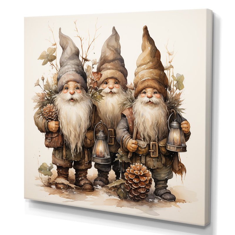 Rustic Gnome Gathering - Art mural gnome, Toile tendue, H 16 po x l 16 po