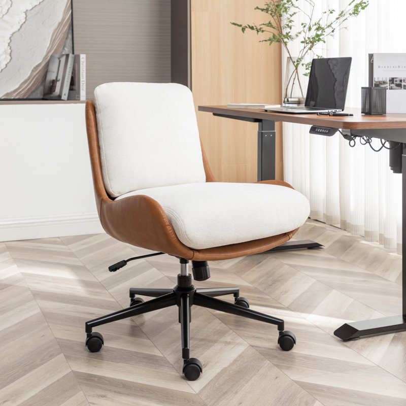 Ashfan Faux Leather Task Chair, Cream Boucle