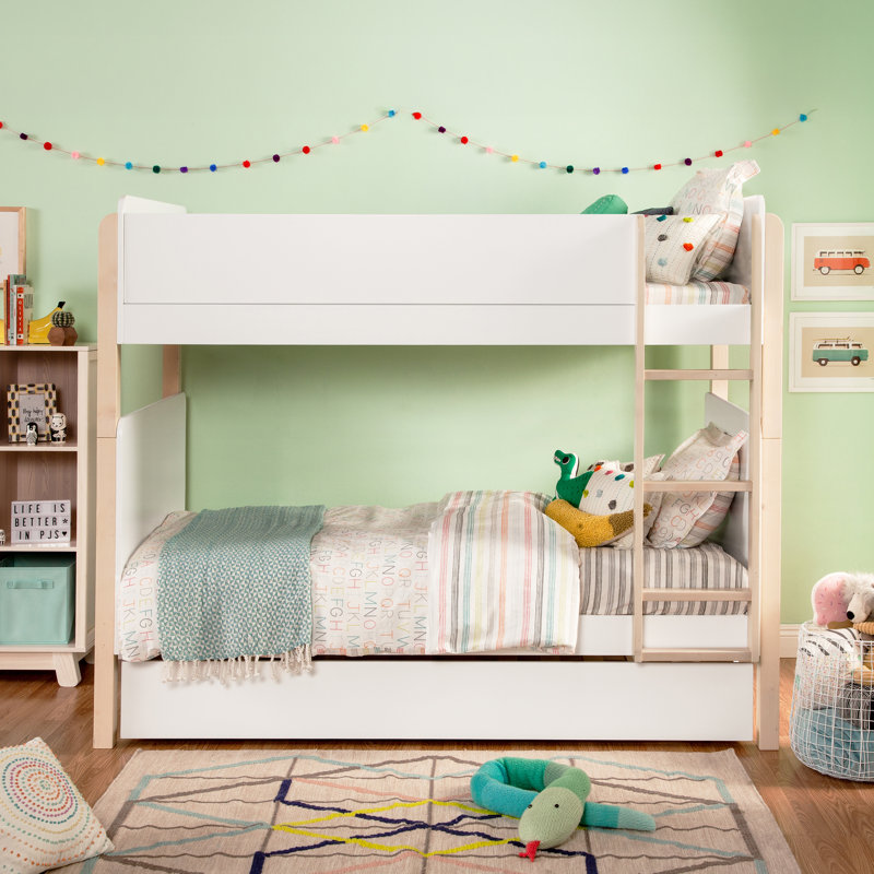 TipToe Twin Bunk Bed, White/Light Brown