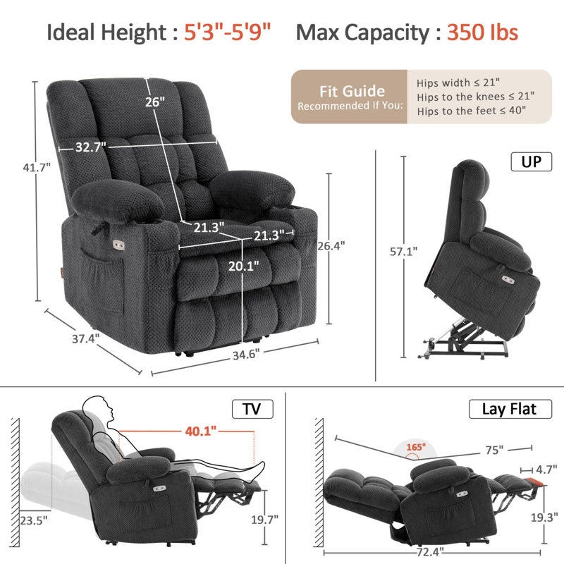 Dual Motor Power Recliner Lift Chair with Massage and Heat, Infinite Position, Gray