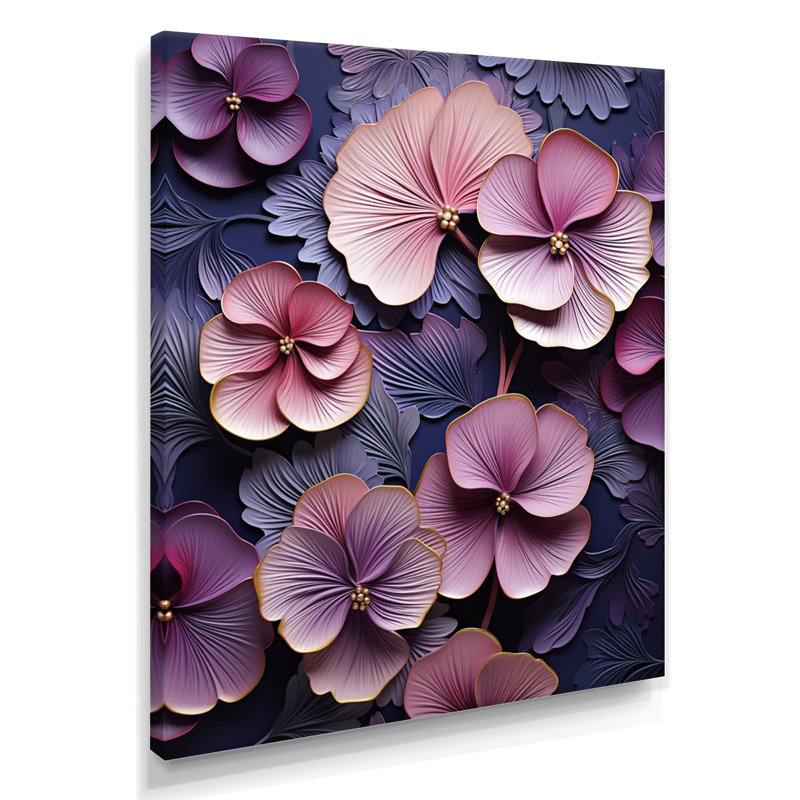 Rétro fleurs violettes - art mural violet, H 20 po x l 12 po x P 1 po, Toile tendue
