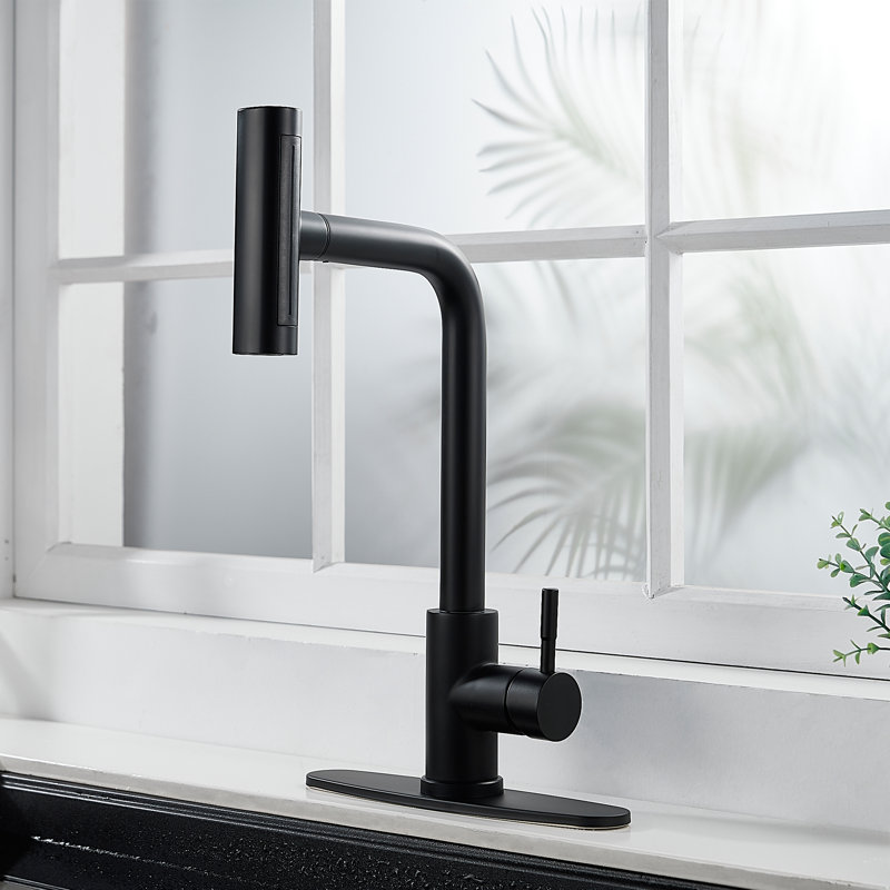 Robinet de cuisine rétractable à poignée simple avec fonction de jet 4, Noir mat