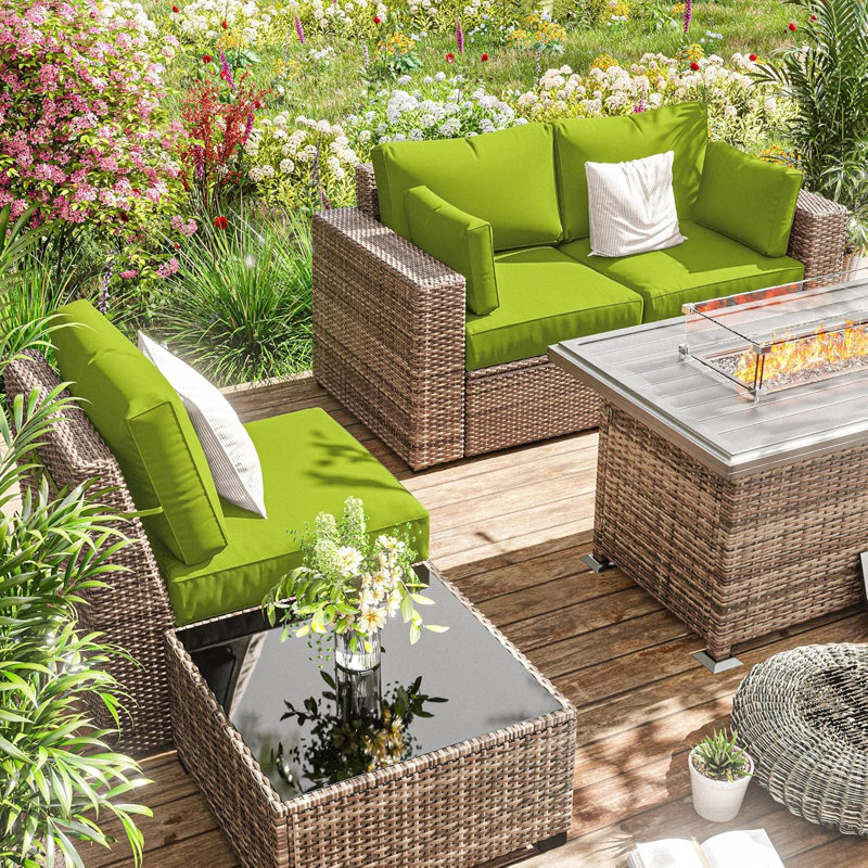 14-Piece Outdoor 4'' Cushion Cover Set, Only Covers, Grass Green