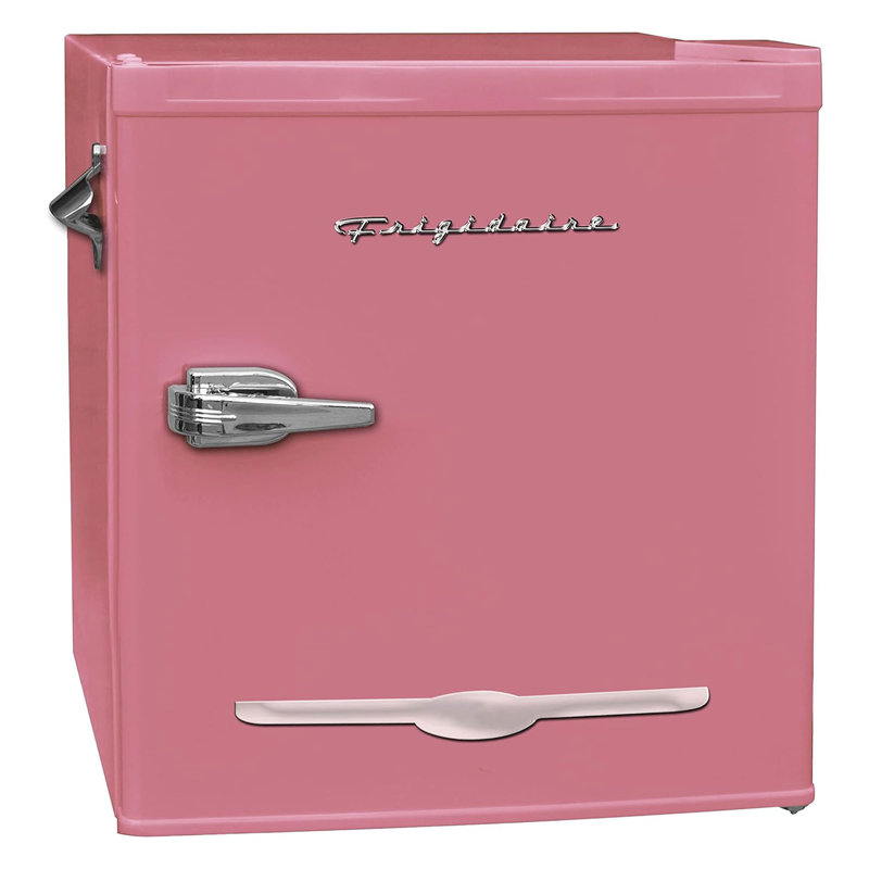 Frigidaire 1.6 Cu. Ft. Retro Compact Fridge with Chiller, Countertop Fridge with Built-In Bottle Opener, Pink