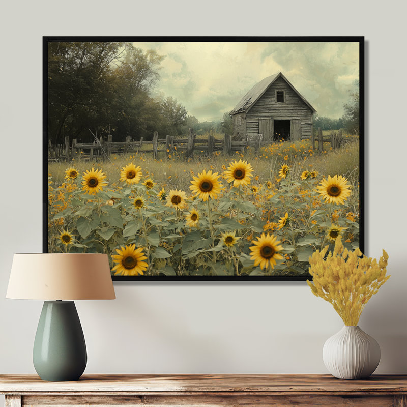 Crantor Sunflowers by The Tools Shed - art mural toile tournesols, H 30 po x l 40 po, Noir, noir, noir, noir
