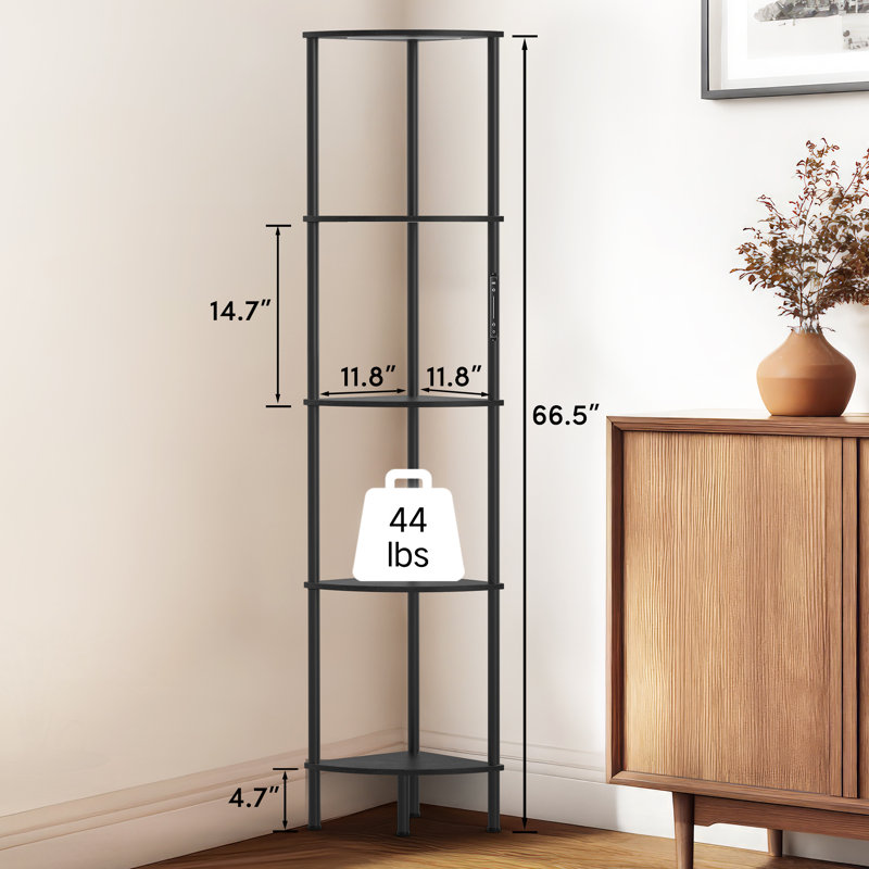 67" Floor Lamp with LED Lights, Touch & Remote Control, 3 Color Temperature, Dimmable Tall Corner Bookcase, Black