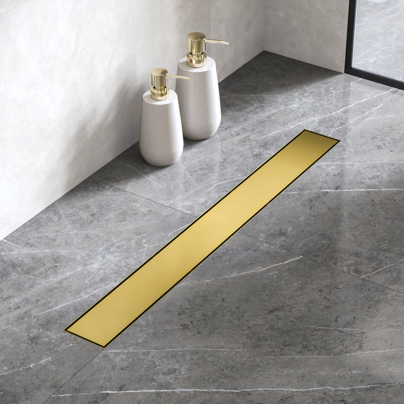 36" Modern Shower Linear Drain Black, Brushed Gold