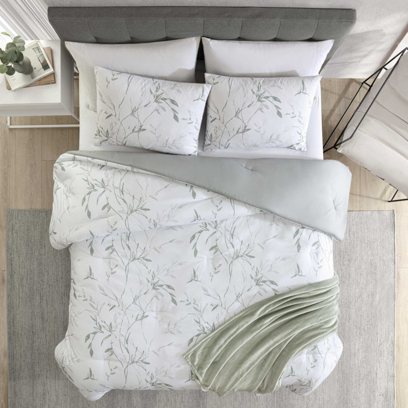 Ensemble d'édredon Kenneth Cole, Vert/blanc, Édredon pour lit simple + 1 taie décorative stan