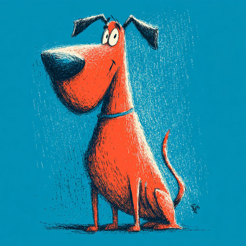 «Playful Red Dog on Blue», art mural sur toile tendue, H 30 po x l 30 po