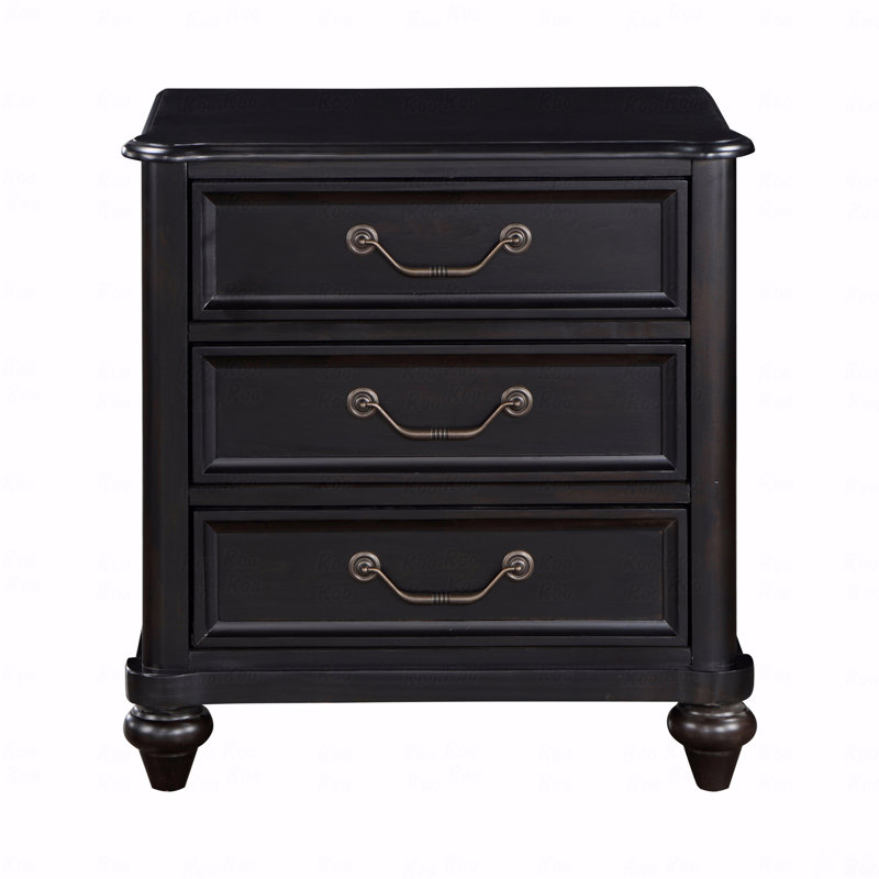 Table de chevet à 3 tiroirs avec poignées antiques