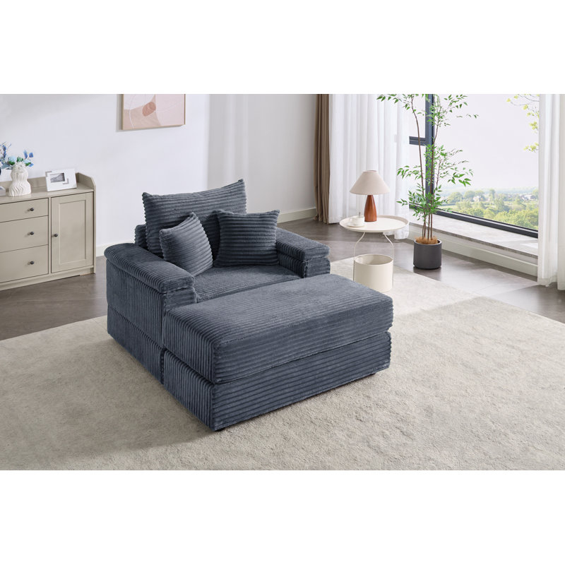 Canapé simple avec porte-gobelet et repose-pieds, Velours côtelé gris