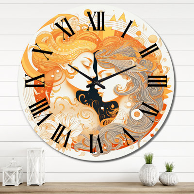 Couple Kissing In The Sun Retro Illustration II Wall Clock