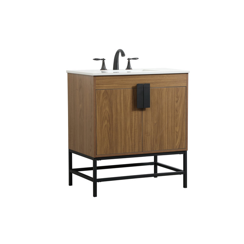 Corley 30'' Single Bathroom Vanity with Engineered Marble Top, Walnut Brown
