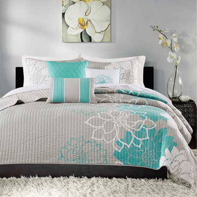 6 Piece Reversible Cotton Printed Quilt Set With Decorative Pillows, Full/Queen, Ideal For All-Season Comfort And Style