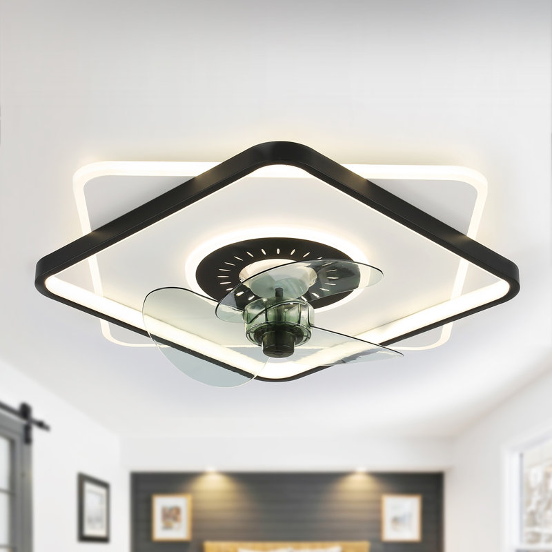 20" Shalon 3 - Blade LED Flush Mount Ceiling Fan with Remote Control and Dimmable Light