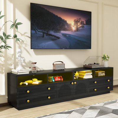 Meuble télé pour téléviseur de 100 po ou moins, téléviseur haute brillance avec lumières DEL et rangement pour le salon, noir