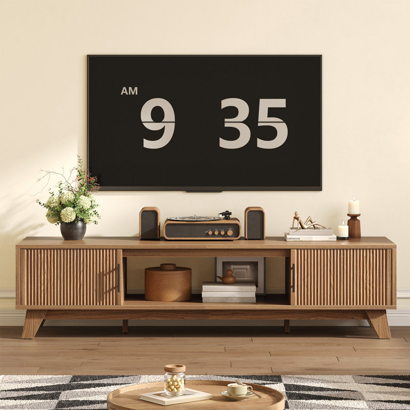 Meuble télé 70 po Mid Century , H 18,3 po x l 70 po x P 15,7 po, Brun