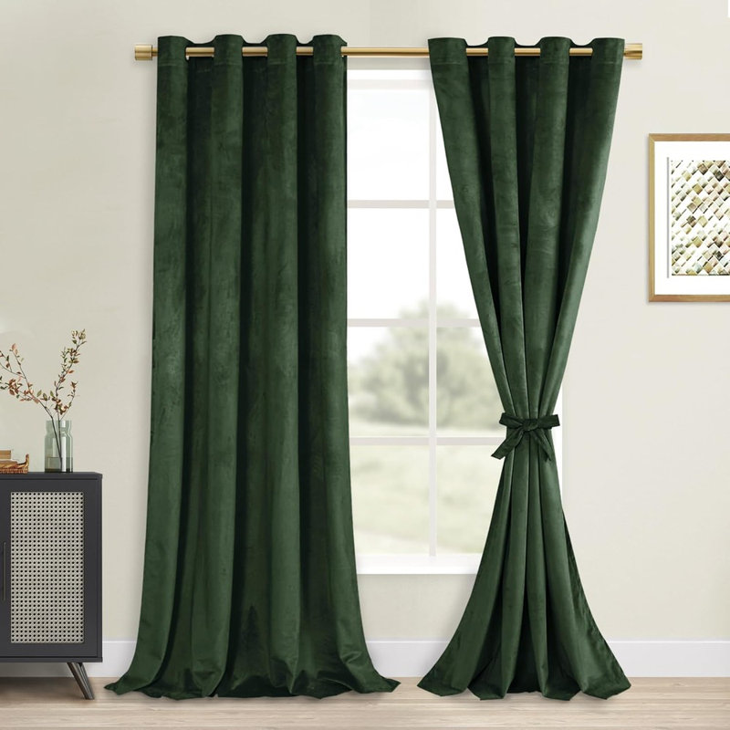 Velvet Curtains 96 Inches With Tiebacks - Elegant Room Darkening Bundleable Grommet Window Curtains Neutral Style Window Dressing For Bedroom/Living Room, W52 X L96, 2 Panels