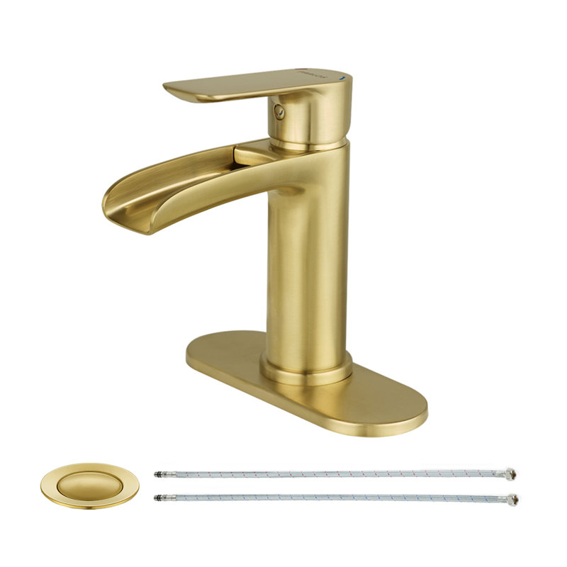 Single-Hole Single-handle Bathroom Faucet with Drain Assembly, Brushed Gold