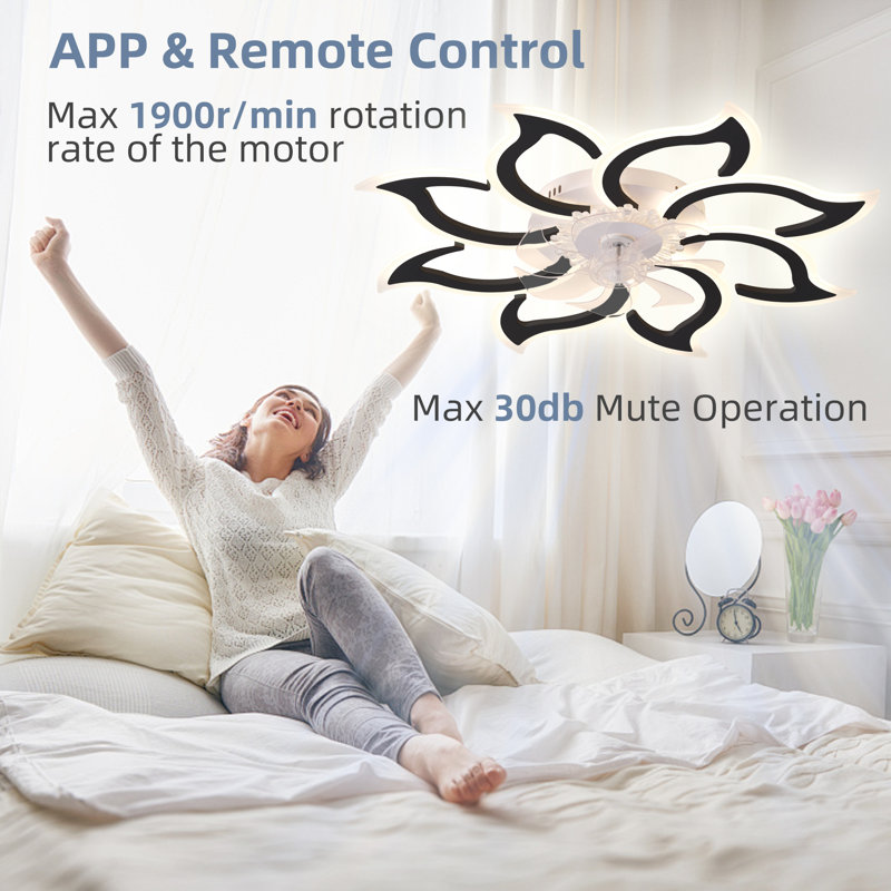 Meakem 35" 7 - Blade Modern Ceiling Fan with LED Lights and Remote Control, Black