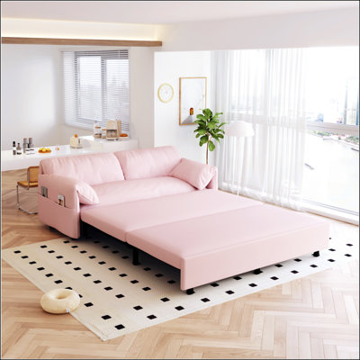 Queen Pull Out Sofa Bed,Convertible Sleeper Sofa with Side Storage, Multi-Functional Loveseat Bed