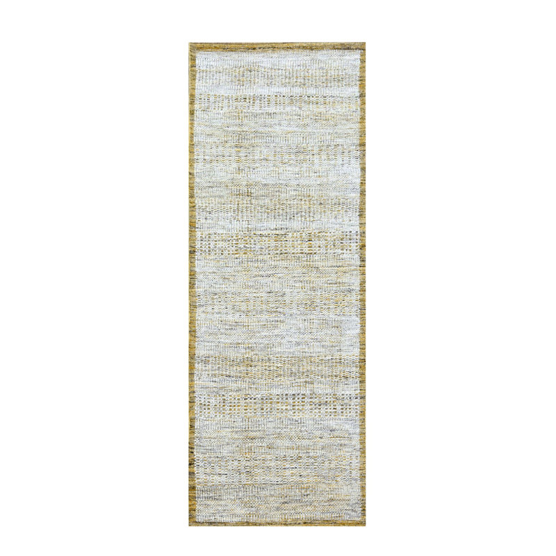 Tapis de couloir oriental 2 pi 8 po x 6 pi blanc avec pépites d'or, 100% laine, motif oxydé et patiné vieilli