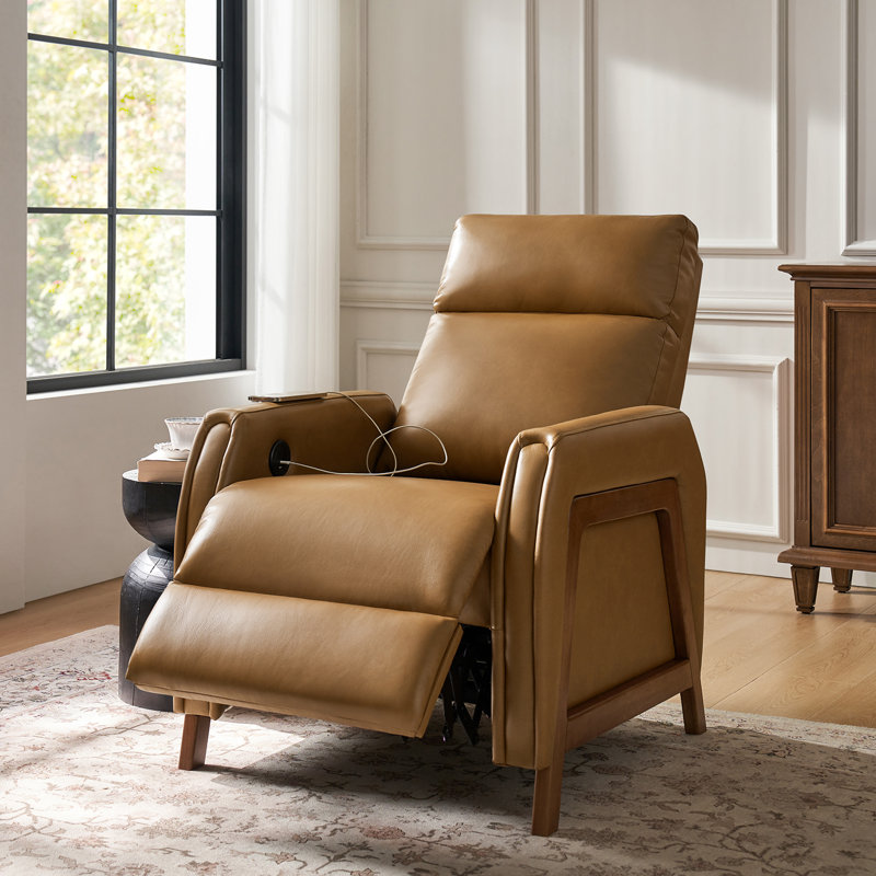 Ean 29" Genuine Leather Power Recliner With USB And Type-C Ports, Camel