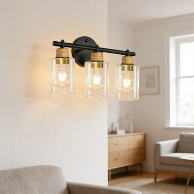 Éclairage de salle de bain noir mat avec abat-jour en verre transparent, luminaire de salle de bain de ferme à 3 lumières, applique murale réversible pour miroir de salle de bain, chambre à coucher, cuisine et couloir