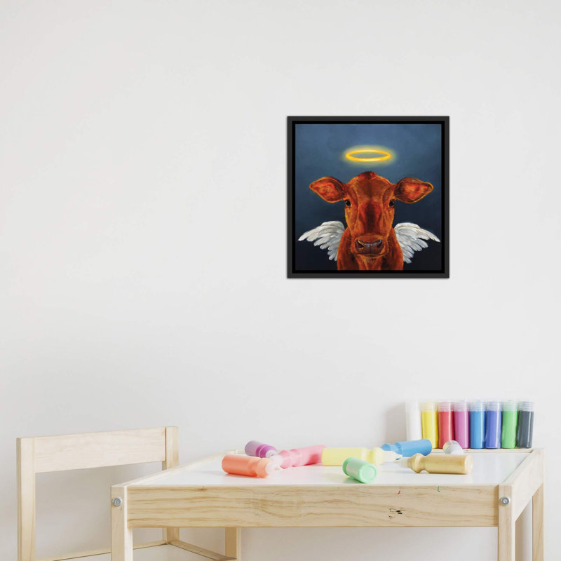 Sainte vache, art encadré, H 18 po x l 18 po x 1,5 po, Toile avec cadre noir patiné