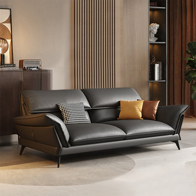 Black Genuine Leather Standard Sofa cushion couch