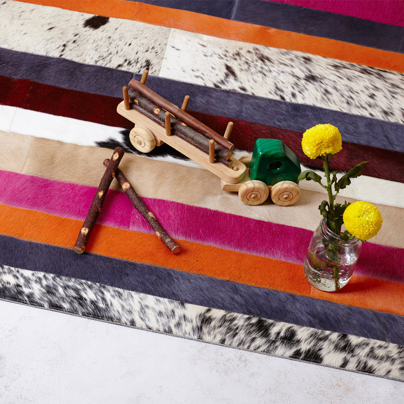 Nueva Raya Cowhide Striped Area Rug, Runner 2'7" x 16'4"