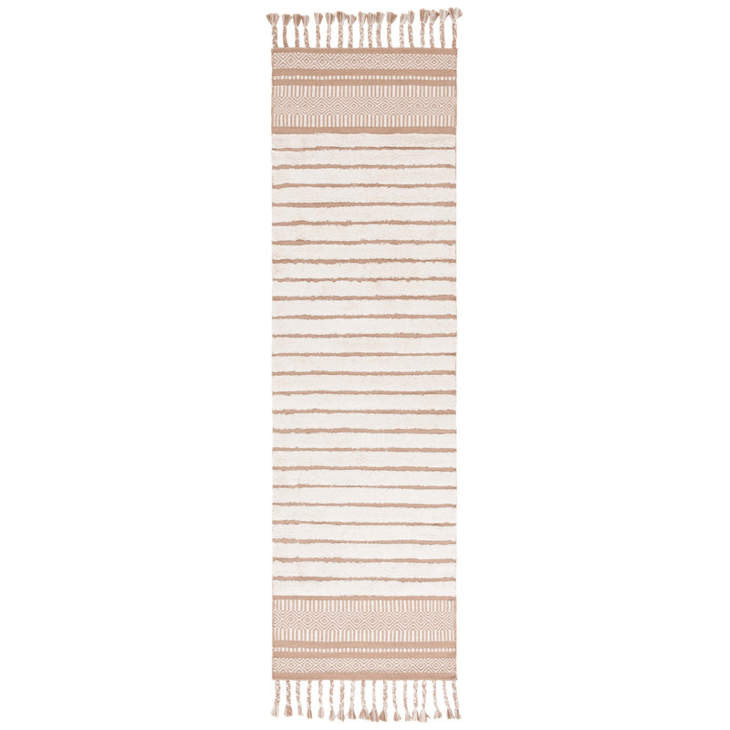 Lamaiya Hand Woven Cotton Pile Striped Rug, Runner 2'3" x 8'