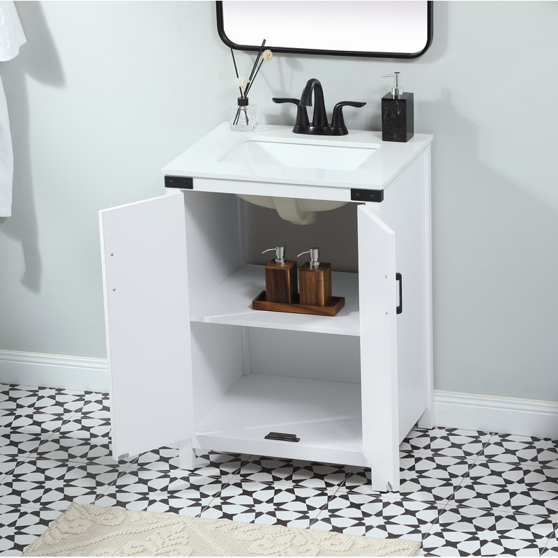 Slayton 24'' Single Bathroom Vanity with Engineered Marble Top, White