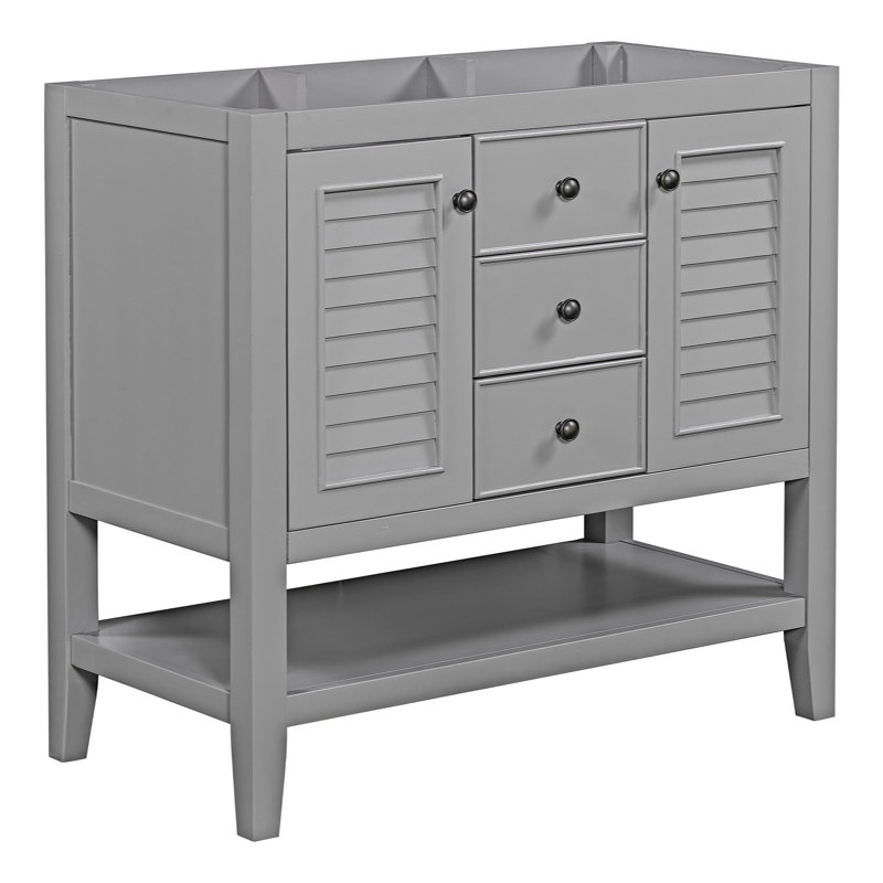 Base de meuble-lavabo simple avec deux armoires et tiroirs, gris