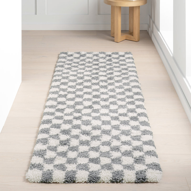Adelaide Mid-Century Checkered Shag Area Rug, Runner 2'8" x 8'